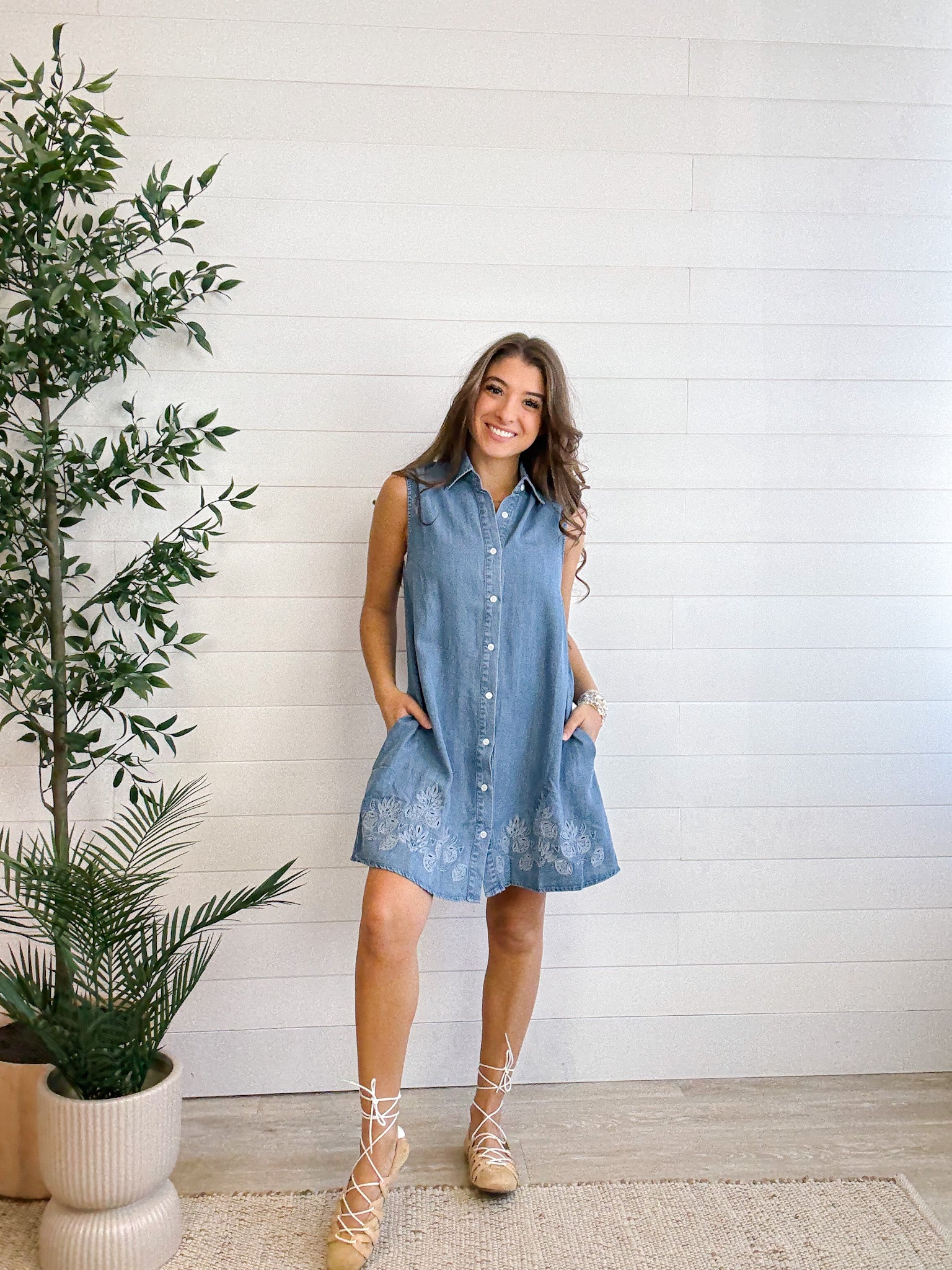 denim trim dress self-portrait - Denim Crystal Trim Mini Dress